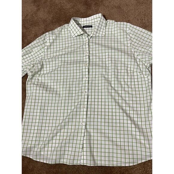 Lands End Button Up Shirt Mens Long Sleeve Green Checkered Casual 17 - Picture 2 of 8
